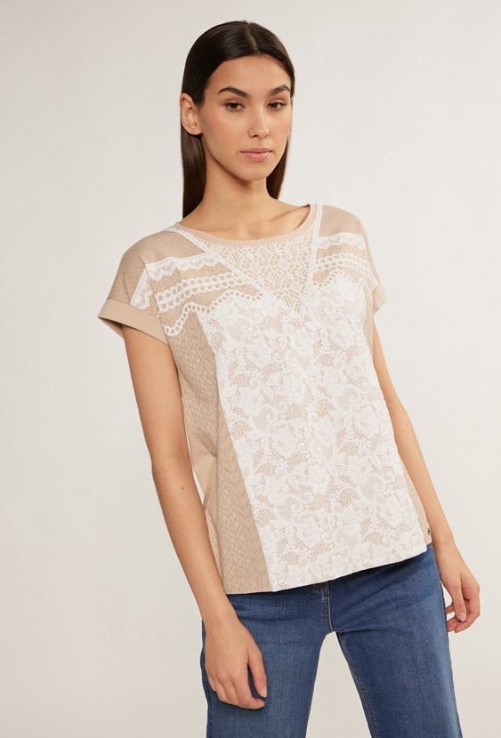 Bawełniany t-shirt z wzorzystym panelem