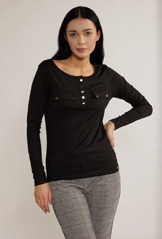 Prążkowana bluzka z długimi rękawami