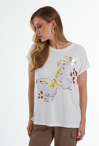 Biały T-shirt z grafiką motyla