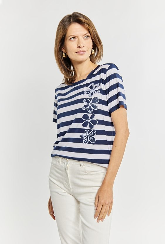 Wiskozowy T-shirt w paski