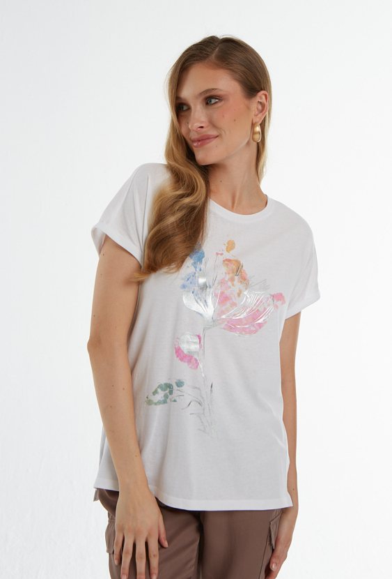 Biały t-shirt z grafiką kwiatu
