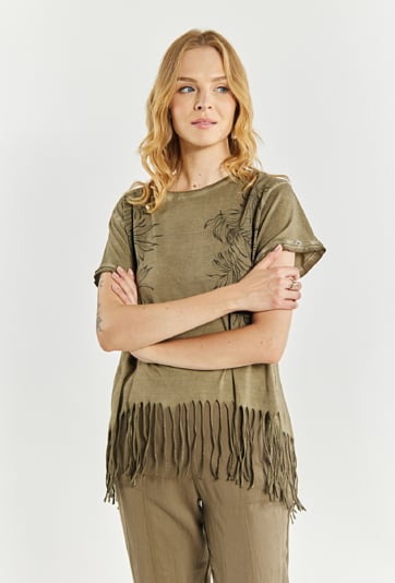 Bawełniany T-shirt z frędzlami