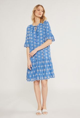 Ażurowa sukienka damska z falbanką