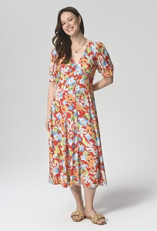 Wiskozowa sukienka midi w kwiaty