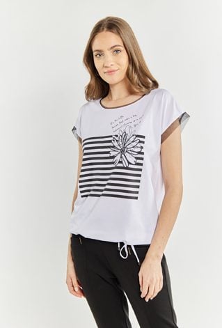 Bawełniany t-shirt damski ze ściągaczem u dołu