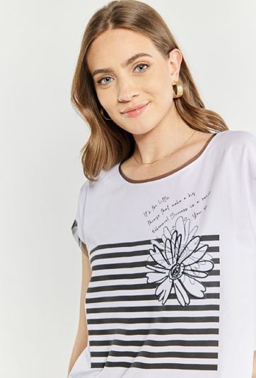 Bawełniany t-shirt damski ze ściągaczem u dołu