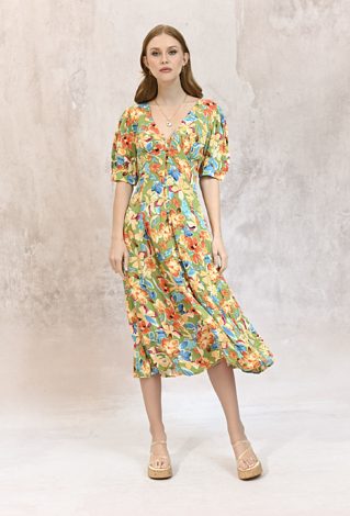 Wiskozowa sukienka midi w kwiaty