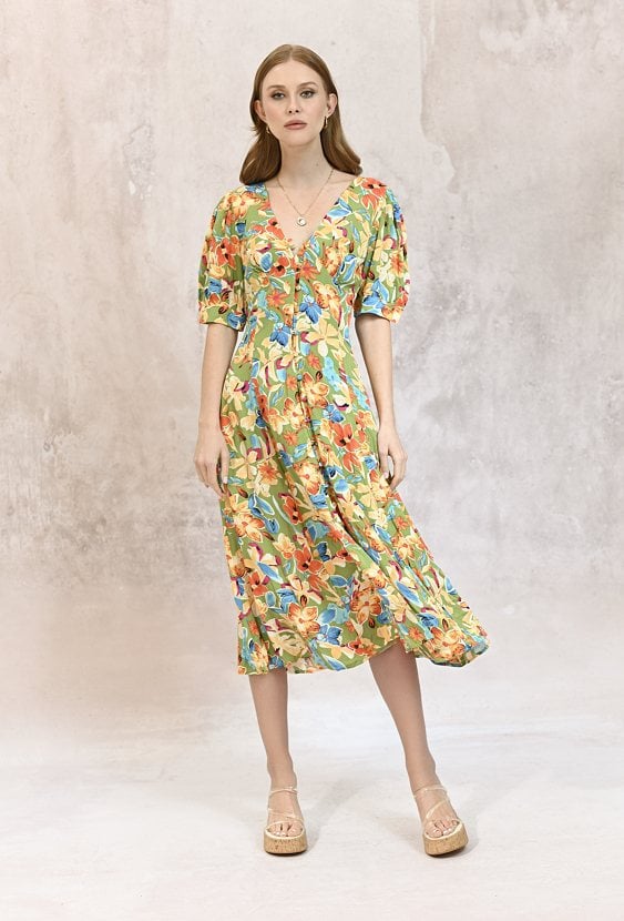 Wiskozowa sukienka midi w kwiaty