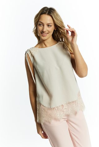 Bluzka damska bez rękawów z koronką