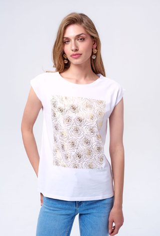Biały T-shirt ze złotą aplikacją
