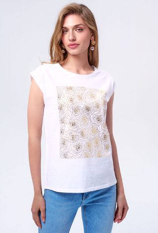 Biały T-shirt ze złotą aplikacją