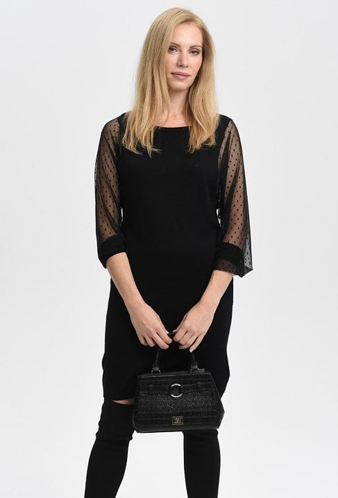 Dzianinowa sukienka z transparentnym rękawem