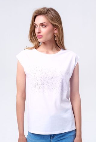 Biały T-shirt z dżetową aplikacją