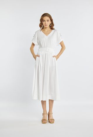 Sukienka midi z dodatkiem lnu