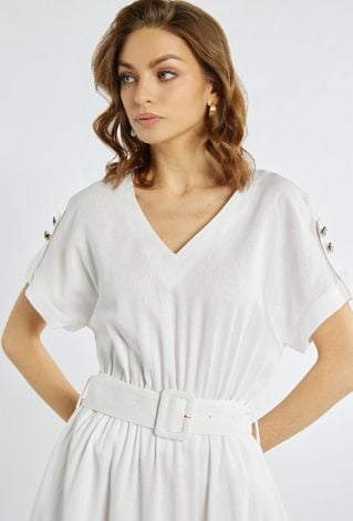 Sukienka midi z dodatkiem lnu