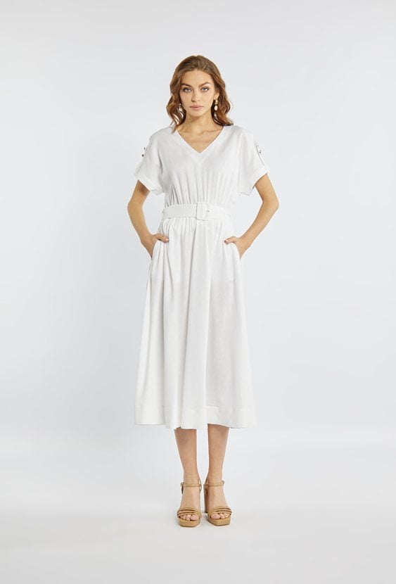Sukienka midi z dodatkiem lnu