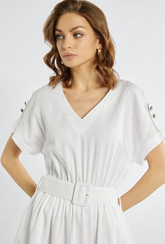 Sukienka midi z dodatkiem lnu