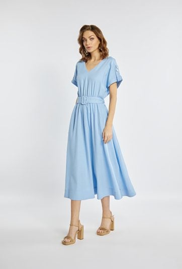 Sukienka midi z dodatkiem lnu