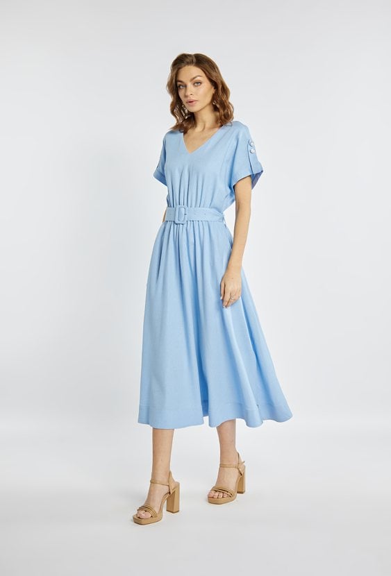 Sukienka midi z dodatkiem lnu