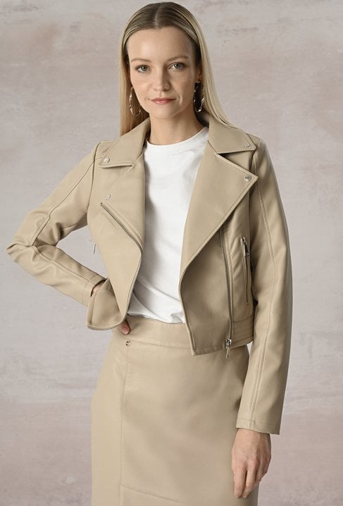 Beżowa kurtka typu ramoneska