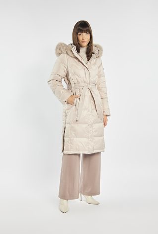 Puchowy płaszcz z wiązaniem