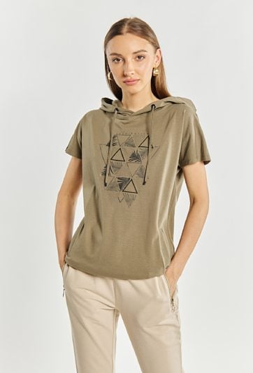 T-shirt damski z kapturem