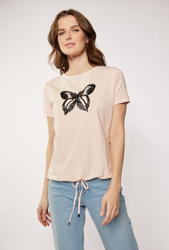 T-shirt z cekinowym motylem