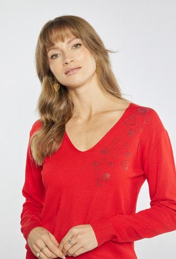 Czerwony sweter damski