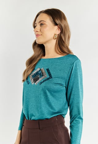 T-shirt damski z cekinowym zdobieniem