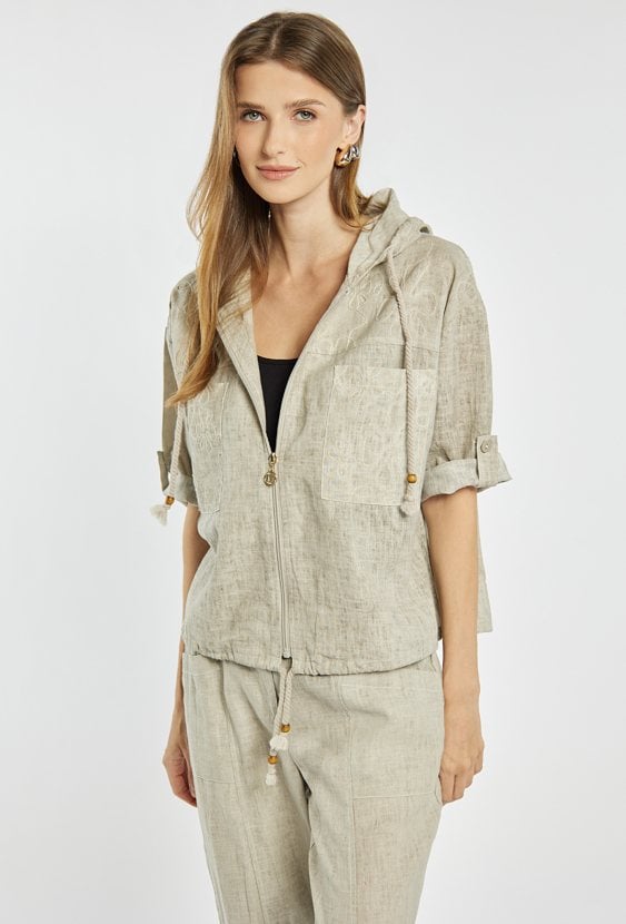 Lniana bluzka z kapturem