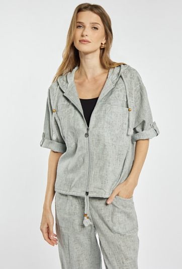 Lniana bluzka z kapturem