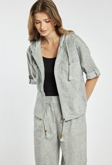 Lniana bluzka z kapturem