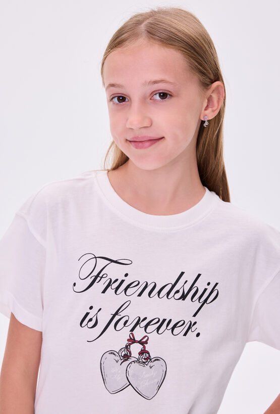 Koszulka dziewczęca z napisem Friendship is Forever i sercami
