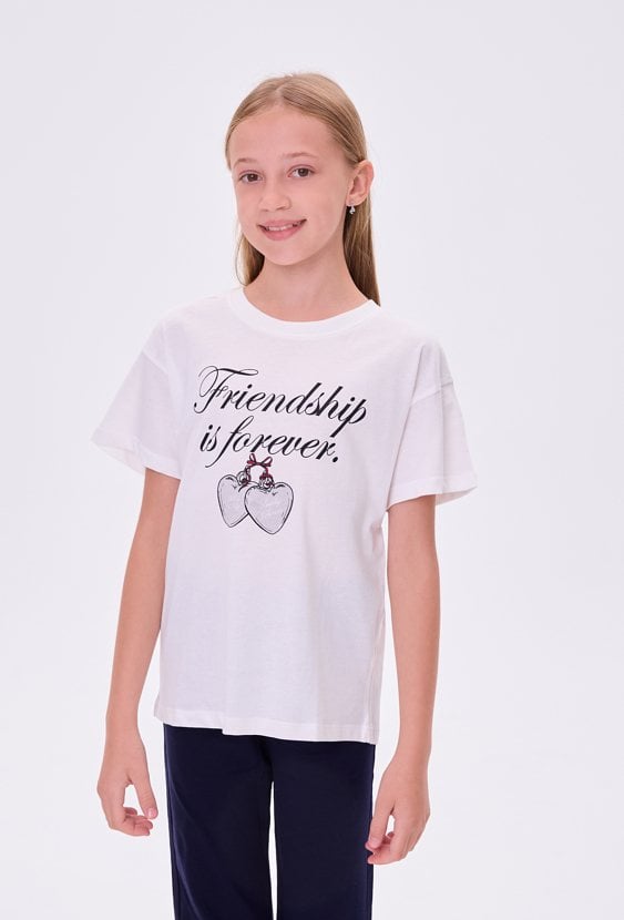 Koszulka dziewczęca z napisem Friendship is Forever i sercami