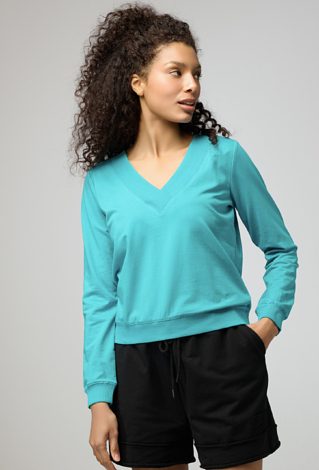 Turkusowa bluza z dekoltem w kształcie litery V