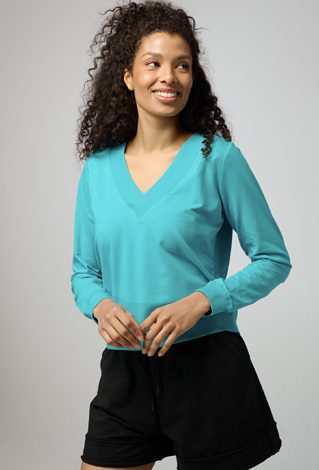 Turkusowa bluza z dekoltem w kształcie litery V