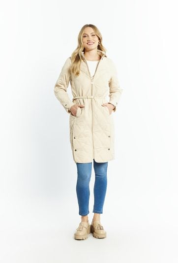 Pikowany płaszcz damski z kołnierzem