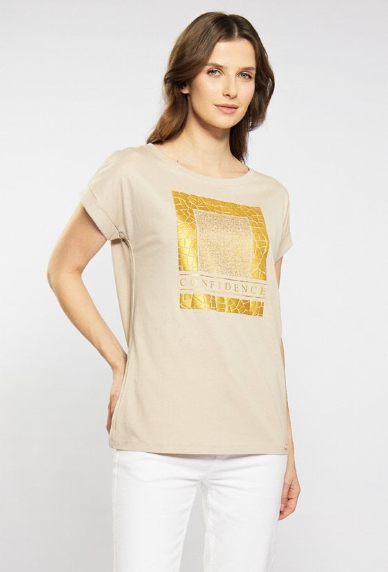 T-shirt damski z wzorzystym panelem