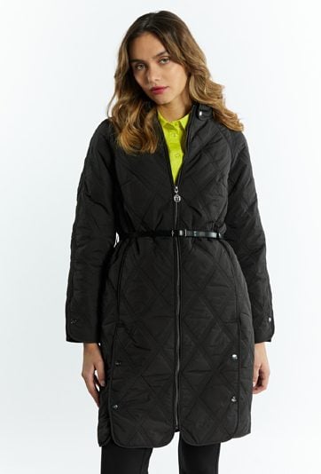 Pikowany płaszcz damski z kołnierzem