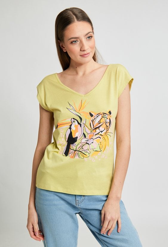 T-shirt damski z wzorzystym panelem