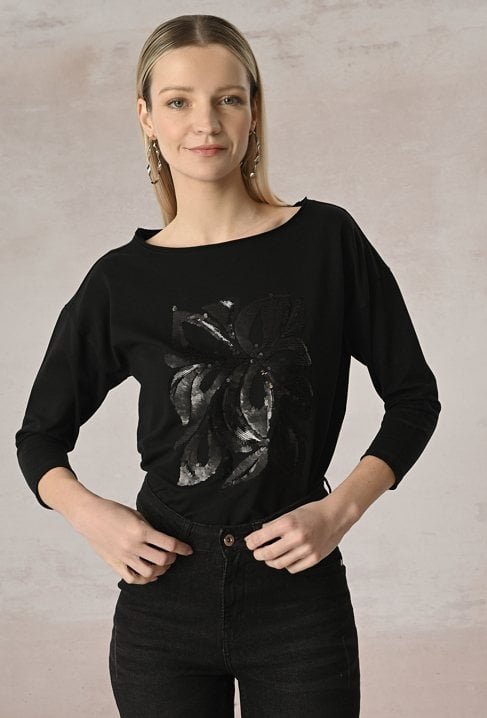 Bawełniana bluza z cekinową aplikacją