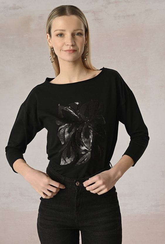 Bawełniana bluza z cekinową aplikacją