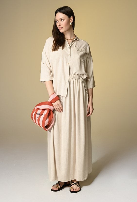 Długa spódnica z wiskozy i lnu