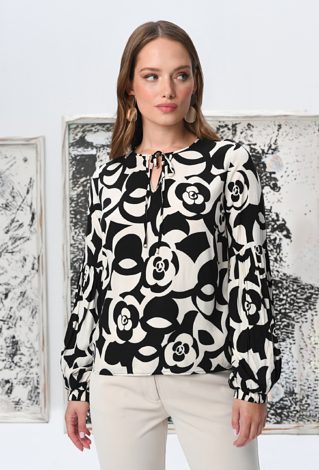 Elegancka czarna koszula w beżowy wzór