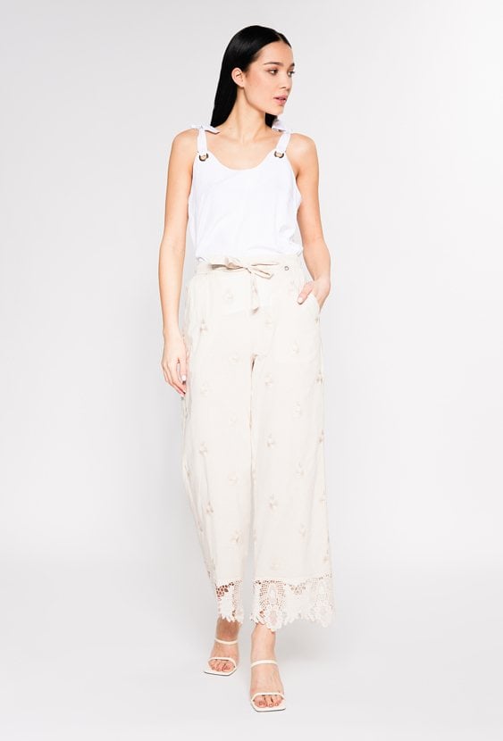 Spodnie z koronkowym wykończeniem