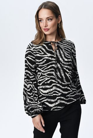 Elegancka czarna koszula w beżowy wzór