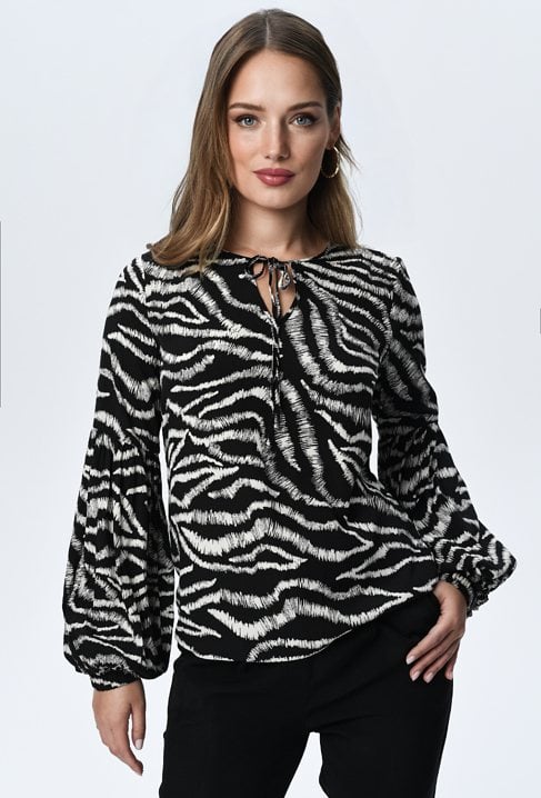 Elegancka czarna koszula w beżowy wzór