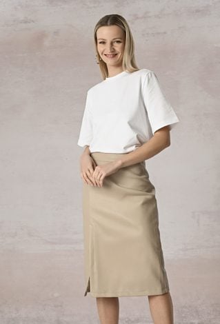 Beżowa spódnica z imitacji skóry