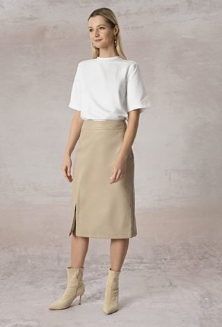 Beżowa spódnica z imitacji skóry