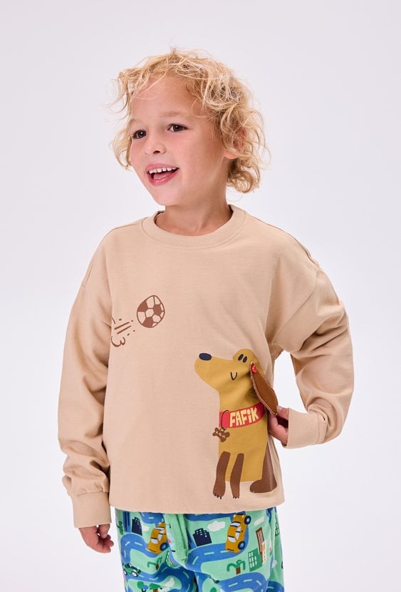 Bluza chłopięca z grafiką pieska i odstającym uszkiem 3D